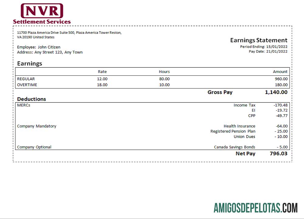 Folha de funcionários da empresa de construção dos EUA exemplo real